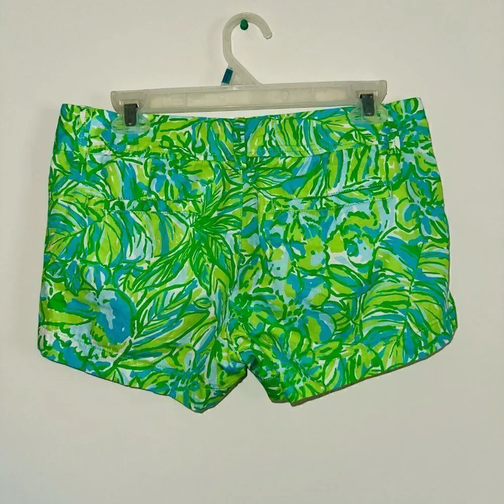 Lilly Pulitzer Women's Walsh Shorts blue/green tropical palm SIZE 2